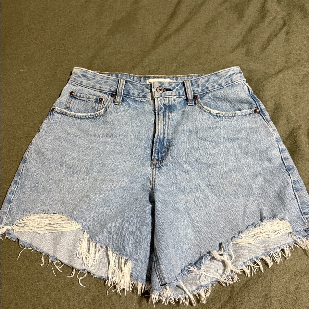 Abercrombie & Fitch Light Blue Distressed High-Rise Jean Shorts